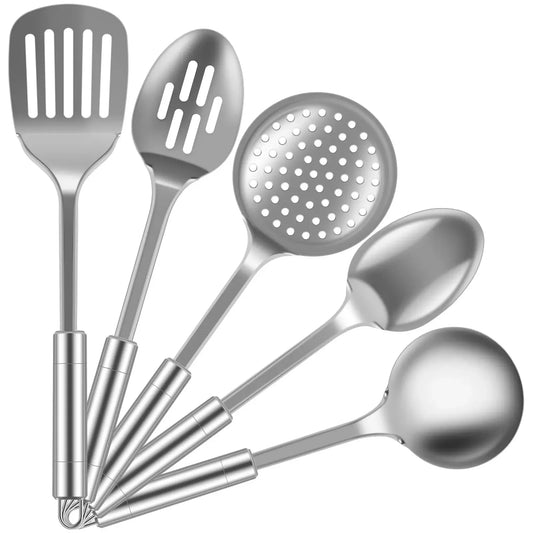 5Pcs Kitchen Cooking Utensils Set Stainless Steel Spoons Spatula with Ergonomic Handle Heavy-Duty Washable Spoons Utensils - Confia