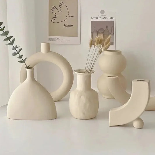 Modern Simple Ceramic Art Vase Dried Flowers Flower Arrangement Ornaments Living Room TV Cabinet Bedroom Desktop Home Decoration - Confia