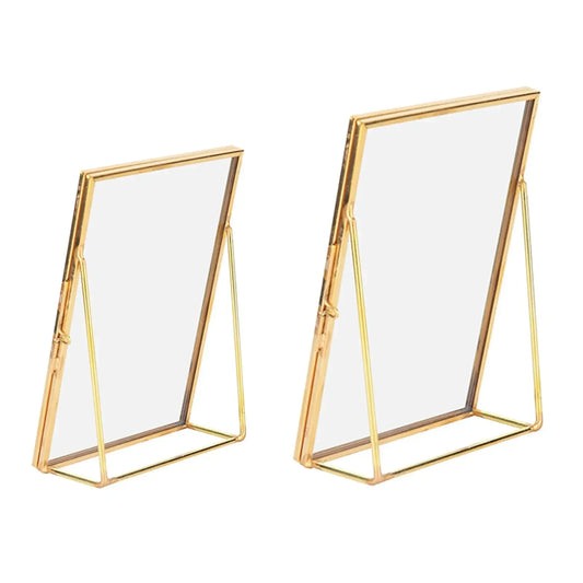 Decorative Glass Photo Frame with Gold Metal Stand, Table Brass double Glass Photo Frame for Dried, pressed Flowers, Floating Frame for Gifting 5x7 inches Tabletop, decorative - Confia