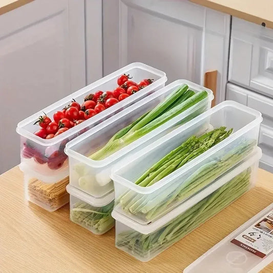 4 Pcs Long Rectangular Food Storage Containers, Plastic Reusable Refrigerator Organizer Boxes Kitchen Accessories - Confia - reusablefoodstoragebags confia