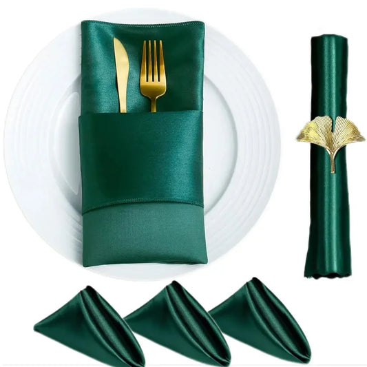 12Pcs 30*30cm Square Satin Table Napkin | Hotel Serving Table Napkins | Washable Handkerchief | Wedding Birthday Banquet Decoration - Confia - reusablefoodstoragebags confia