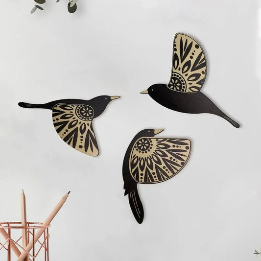 3pcs Wooden Black Bird Wall Decor Art Vintage Gothic Home Decor for Living Room Bathroom Kitchen Decorations Indoor Outdoor Gift - Confia