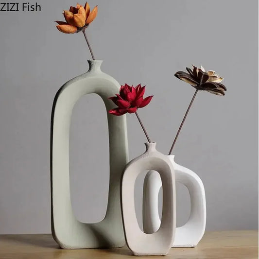 Ceramic Small Mouth Vase Flower Arrangement Dried Flower Vase Decorative Vases Ornament Decoration Crafts Home Accessories Vases - Confia