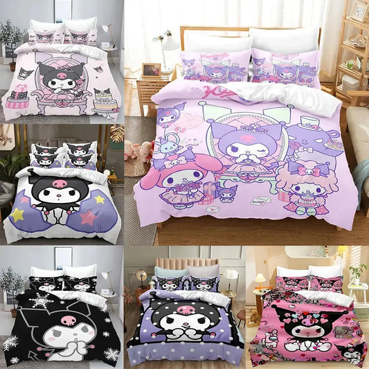 Cute Kuromi Comforter Bedding Sets Quilt Bed Cover Duvet Cover Pillow Case 2-3 Pieces Sets Kids Bedroom Decor - Confia - reusablefoodstoragebags confia