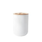 Bathroom Wash Accessories Bamboo Wood Set Ribbed Design with Bamboo Accents, Includes Soap Dispenser, Toothbrush Holder, Tumbler & Soap Dish (White) - Confia - reusablefoodstoragebags confia