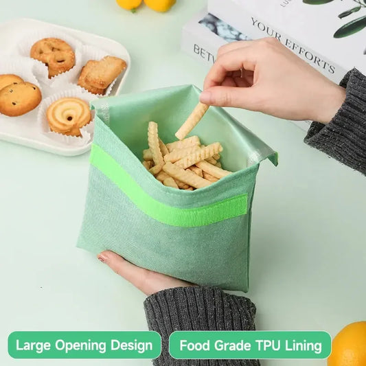 Reusable Sandwich Storage Bag TPU Lining Velcro Snack Bags for Kids Washable Waterproof Food-Safe Reusable Snacks Bags Confia