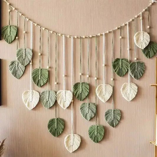 Boho Home Decoration, Macrame Tapestry Macrame Leaf Feather Wall Hanging Decor for Living Room Bedroom, Boho Wall Art Home Decor - Confia