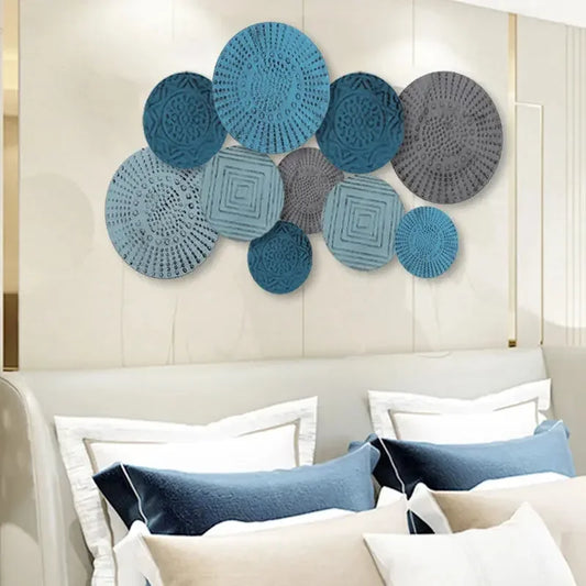 Blue Colored Wall Decoration Pendant Nordic Creative Round Wall Hanging Decor Metal Irregular Disc Wrought Iron Room Home Decor - Confia