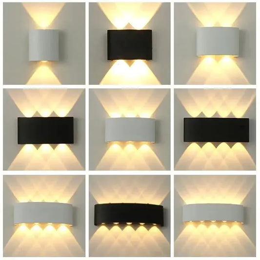 16 Watts Wall Lights 8 Ray Oval Up-Down LED Outdoor Waterproof IP65 Exterior Wall Step Light Fixture Waterproof Lamp (Warm White, Black Body) 16 Watts (8 Way) - Confia