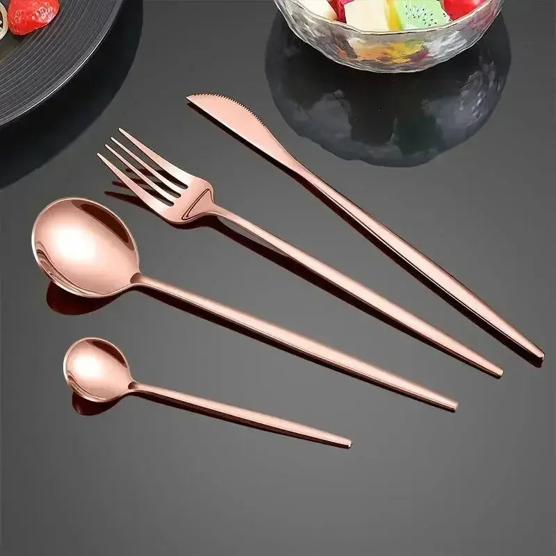 4Pcs Golden Cutlery Set Stainless Steel Knife Fork Spoon Tableware Flatware Set Festival Kitchen Dinnerware Gift - Confia