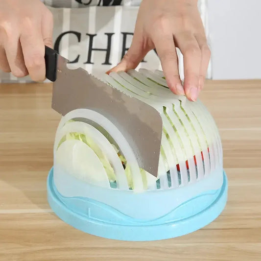 2 in 1 Vegetable and Fruit and Cutter Salad Maker with Safety Holder Slicer with Bowl and Plate for wash Vegetable, Multi Color - Confia