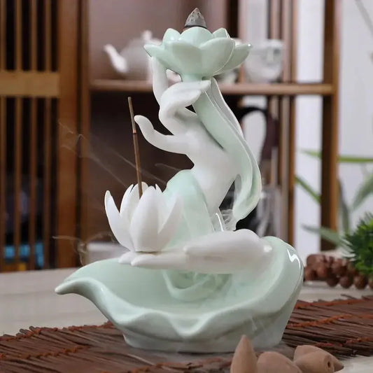 Ceramic Backflow Incense Stove Zen Buddha Hand Creative Home Agave Incense Incense Stove Incense Plate Accessories - Confia