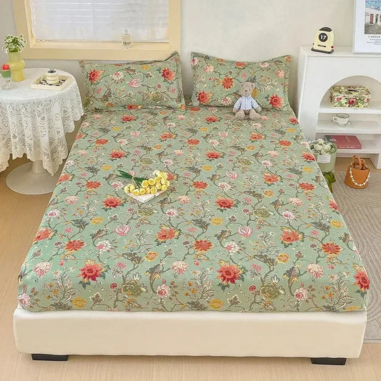 MissDeer Elastic Bed Sheets Sets Double Bed Flower Print Fitted Sheet Without Pillowcases Single Queen King Size Bed Cover - Confia - reusablefoodstoragebags confia