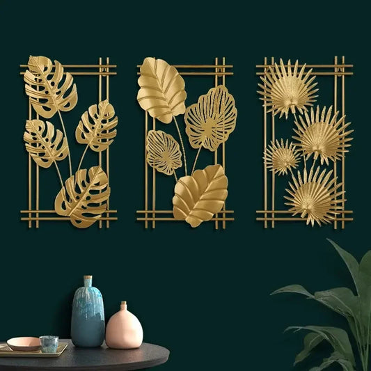 Nordic Metal Wrought Iron Leaf Wall Hanging Ornament Plant Ginkgo Palm Maple Leaves Wall Pendant Living Room Bedroom Home Decor - Confia