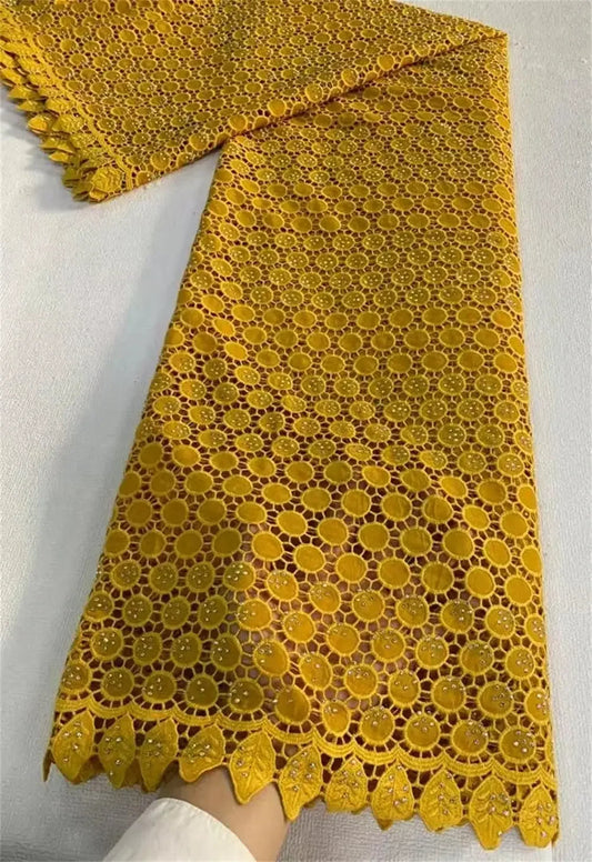 African Carbon Fiber Lace Fabric, Cotton Fabrics Materials For Embroidery, Rhinestone, Nigerian Lace Fabric ,5 Yards - Confia