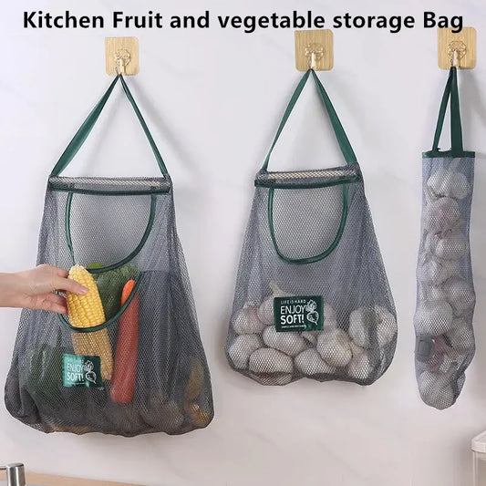 Reusable Storage Bags Kitchen Hanging Mesh Bag Home Fruit And Vegetable Storage Net Bag For Ginger Garlic Potatoes Onions Confia