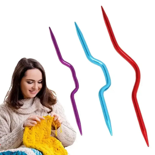 Knitting Needles For Sweaters Bent Metal Knitting Needles 3PCS Plastic Mixed Color Safety Pin Cable Knitting Bent Weaving Needle Hooks - Confia