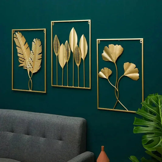 Metal Leaf Iron Wall Hanging Decor Palm Maple Leaves Plant Ginkgo Nordic Wall Pendant Mural Living Room Bedroom Home Decoration - Confia
