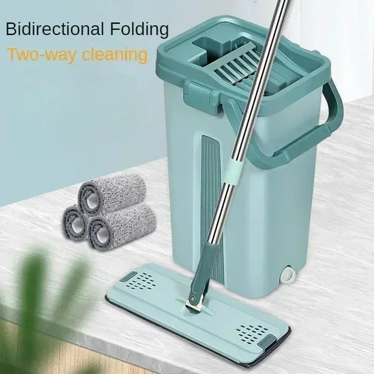 360 flexible Mop Heavy Quality Floor Mop with Bucket, Flexible Kitchen tap Flat Squeeze Cleaning Supplies 360 Flexible Mop Head/2 Reusable Pads Clean Home Floor Cleaners - Confia - reusablefoodstoragebags confia