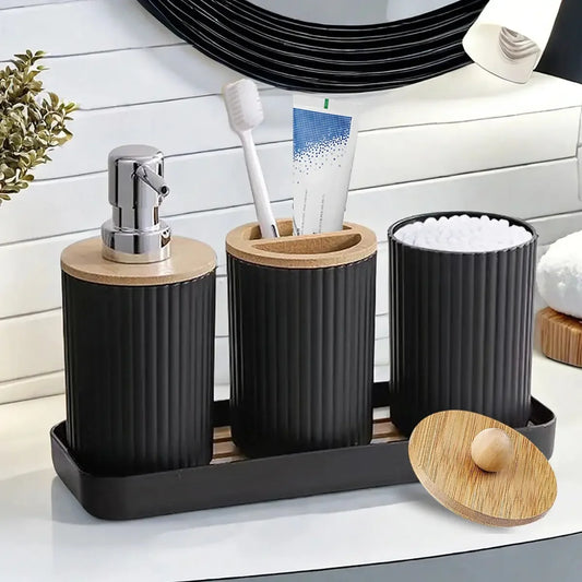 3-Piece Soap Dispenser Set for Bathroom – Soap Dispenser for Wash Basin, Toothbrush Holder, Vanity Tray & Countertop Organizer for Modern Bathroom Décor & Sink Storage - Confia - reusablefoodstoragebags confia