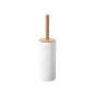 Bathroom Wash Accessories Bamboo Wood Set Ribbed Design with Bamboo Accents, Includes Soap Dispenser, Toothbrush Holder, Tumbler & Soap Dish (White) - Confia - reusablefoodstoragebags confia