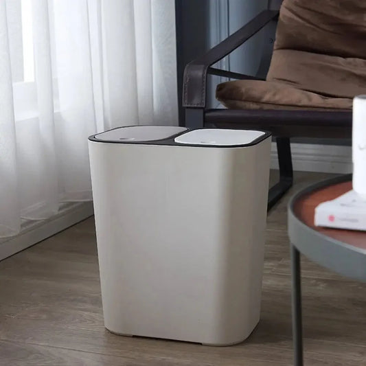 Kitchen Trash Can with Lid Household Classified with dual compartment Garbage Basket (15l ) Bin Home Wastebasket Bins - Confia - reusablefoodstoragebags confia
