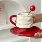 230ml Ceramics Coffee Cups and Saucers Creative Pleated Design Ceramics Mug Afternoon Tea Cup Breakfast Milk Couple Water Cup - Confia
