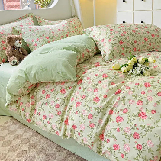 Comforter Botanical Flowers Garden Ultra Soft & Breathable 100% Nature Cotton Bedding Sets With Flat/Fitted Sheet 2 Pillowcases - Confia - reusablefoodstoragebags confia