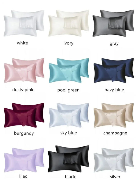 2pcs/lot Solid Silky Satin Skin Care Pillowcases Hair Anti Pillow Case Queen Size Envelope Pillow Covers for Home Hotel Travel - Confia - reusablefoodstoragebags confia