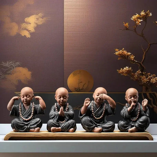Ceramics Four Small Monk Statue Ceramic crafts Chinese characteristic decoration luxurious Home, Study, office accessories - Confia