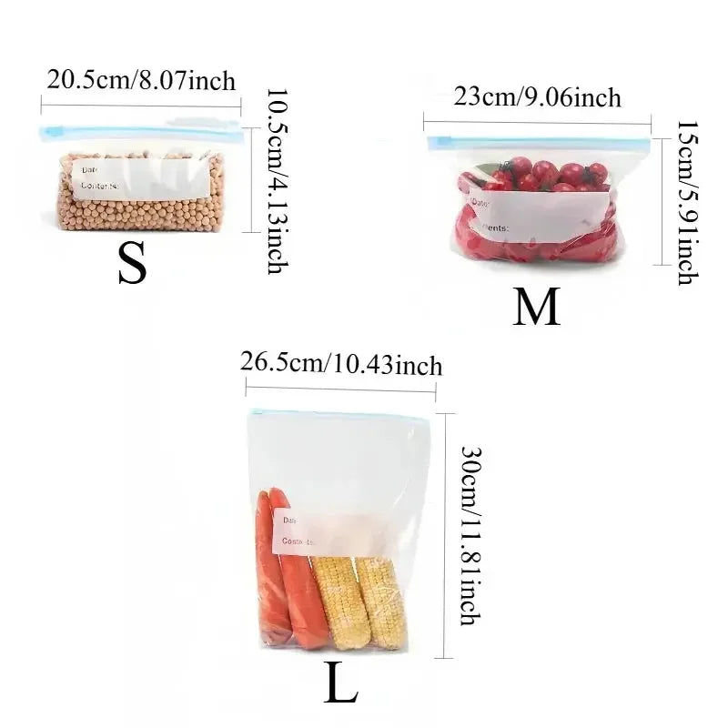 45 Pcs Reusable Food Storage Bag with Hermetic Closure, Ideal for Fruits, Vegetables and Meat, Essential Kitchen Storage Bag Confia