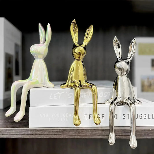 Rabbit decorations sculptures ornaments creative art fashion ceramic materials electroplating technology bedroom living room foyer - Confia