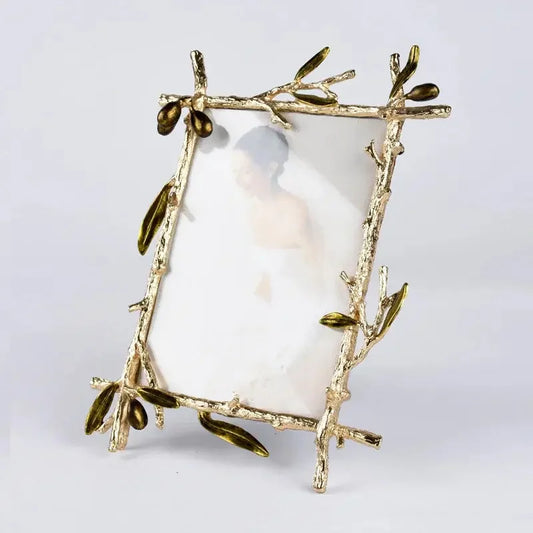 Metal Picture Frame Golden Olive Olive Branch Border Photo Frame Photo Display Background Wall Decoration Accessories - Confia