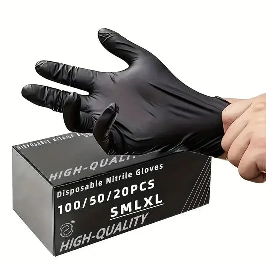 100/50/20PCS Black Nitrile Gloves Thickened Disposable Gloves for Cleaning Hairdressing Waterproof Dishwashing Tattoo Gloves - Confia - reusablefoodstoragebags confia