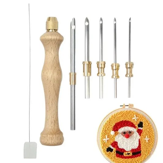 Wooden Embroidery Punch Needle Adjustable Knitting Embroidery Pen Punch Pen with Wooden Handle DIY Craft Sewing Tools - Confia