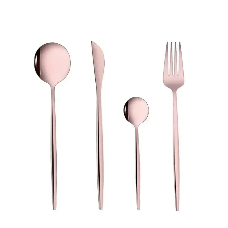 4Pcs Golden Cutlery Set Stainless Steel Knife Fork Spoon Tableware Flatware Set Festival Kitchen Dinnerware Gift - Confia