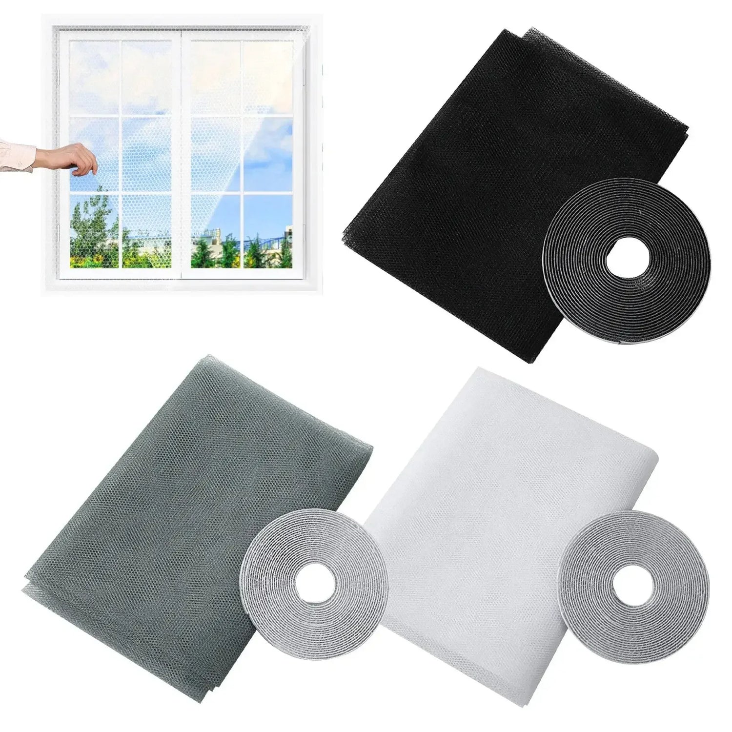Anti Fly Mosquito Net DIY Self-Adhesive Fly Mosquito Window Net Easy Install Polyester Mesh Insect Screen for Windows & Doors, Strong Adhesive Velcro, Washable & Reusable Bug Screen - Confia - reusablefoodstoragebags confia
