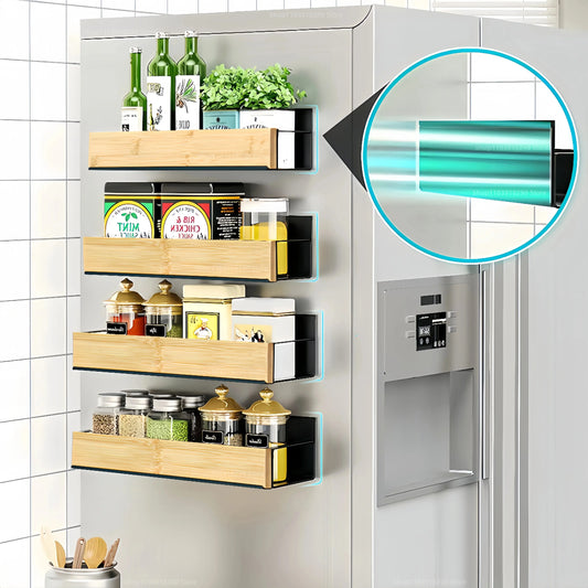 4 Pack Magnetic Spice Storage Rack Organizer for Refrigerator and Oven, Wood Fridge Organizers and Storage - Confia - reusablefoodstoragebags confia