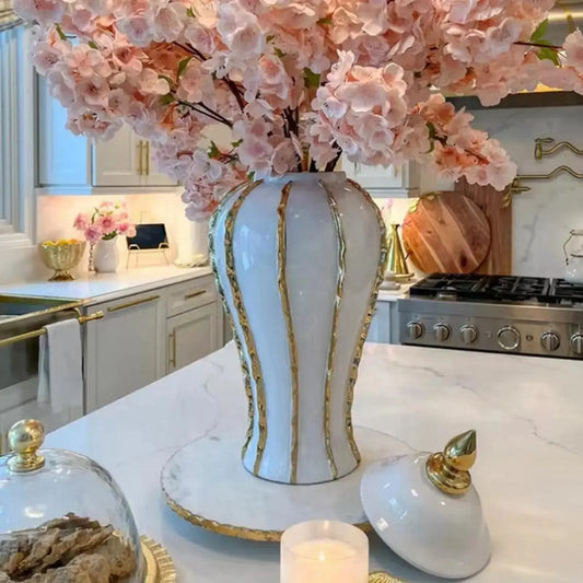 Ceramic Ginger Jar Ceramic Flower Vase Chinese with Lid Table Centerpiece Handmade Flower Vase Storage Jar for Desktop Shelf - Confia