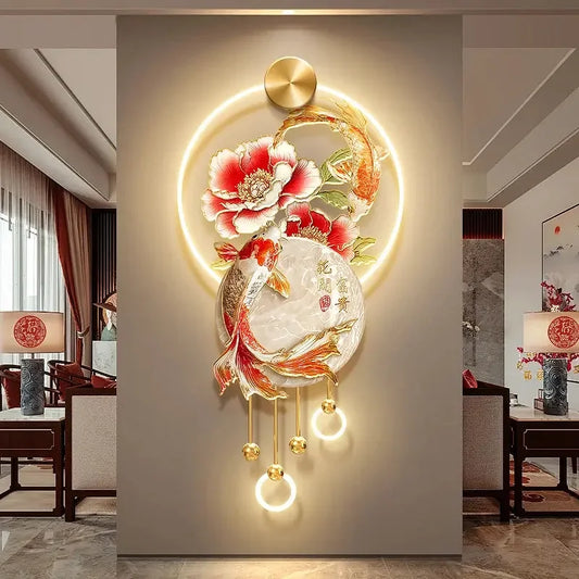 Flowers Bloom A Living Room Bedroom Study Decoration Painting Koi Fish Corridor Hanging Painting New Chinese Style Mural Lights - Confia