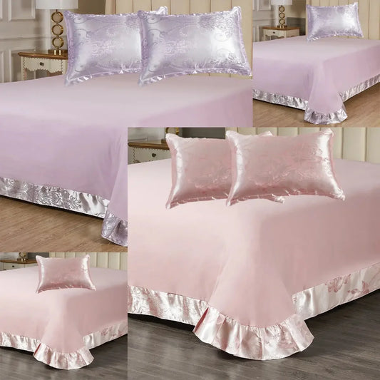 2-3 PCS Satin Jacquard Bed Decor Set 1or2 PillowCover 1 Sheet 180*230/240*250cm, PillowCover 48*74cm Shrinkagefree Fade Resist - Confia - reusablefoodstoragebags confia