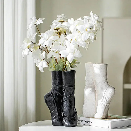 Ceramic Nordic Art Vase, Ballet Shoes Dancer Sculpture, Flower Vase, Room Flower Arrangement Crafts, Home Decoration Accessories - Confia