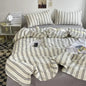 Microfiber Solid Satin Stripe Cotton AC Comforter Set King Size Double Bed with 1 Flat Bedsheet Linen Duvet Cover Set - Confia - reusablefoodstoragebags confia