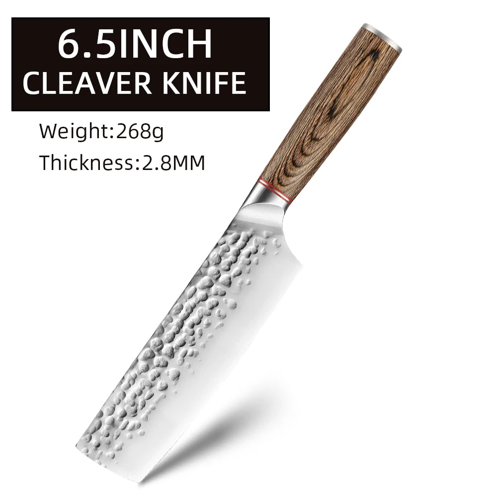 Kitchen Chef Knives Hand Forged Hammer Fruit Vegetable Meat Butcher Cleaver Professional Sharp Slicing Boning Knife with Holder