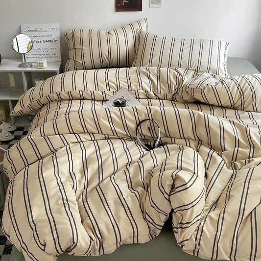 Microfiber Solid Satin Stripe Cotton AC Comforter Set King Size Double Bed with 1 Flat Bedsheet Linen Duvet Cover Set - Confia - reusablefoodstoragebags confia