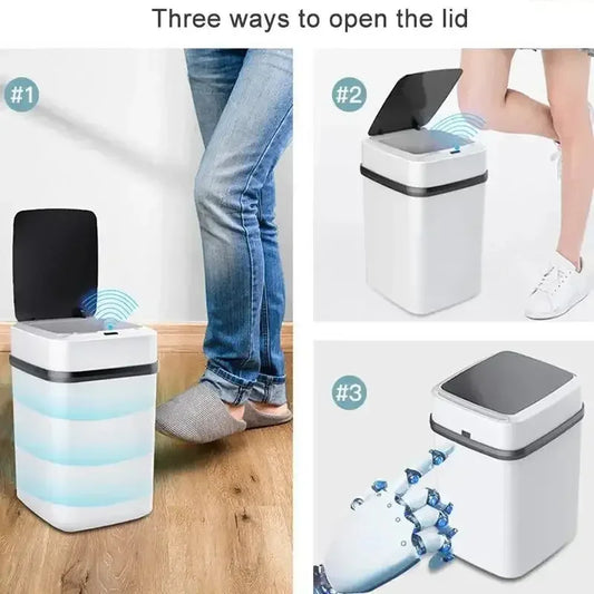 Automatic Sensor Dustbin with Slow Descent & One-Touch Operation | 12 Litres, Silent, Odor Seal, Waterproof Bin for Kitchen, Bathroom & Bedroom | Hands Free, Stylish & Plastic - Confia - reusablefoodstoragebags confia