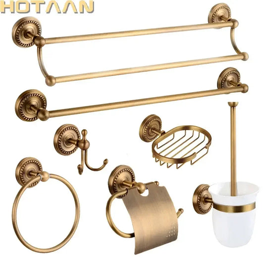 Solid Brass Bathroom Accessories Set with Robe hook, Paper Holder, Towel Bar, Soap Basket, Bathroom Fitting Sets - Confia - reusablefoodstoragebags confia