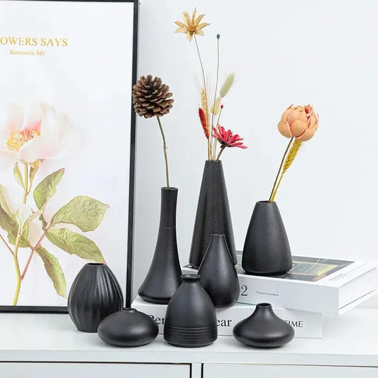 Handcrafted Black Ceramic Vase - Modern Minimalist Decor for Living Room, Bedroom, Bookshelf | Perfect for Weddings & Gifts - Confia