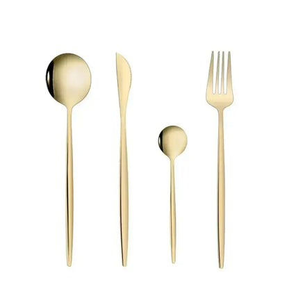 4Pcs Golden Cutlery Set Stainless Steel Knife Fork Spoon Tableware Flatware Set Festival Kitchen Dinnerware Gift - Confia