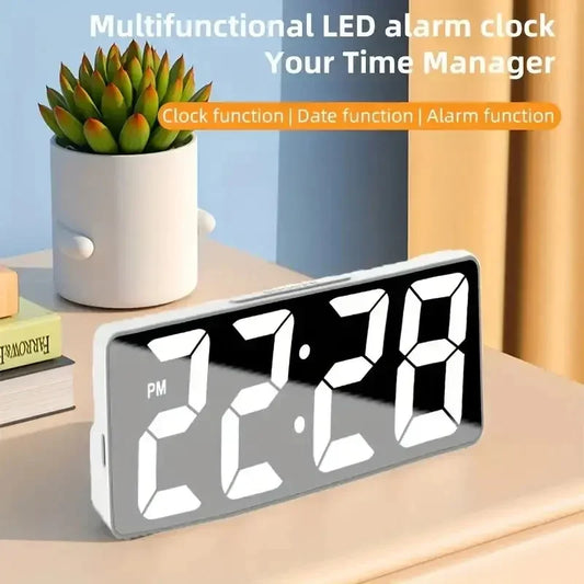 Latest Digital Clock LED Alarm Clock Bedroom Electronic Desktop Clock With Temperature Display Adjustable Brightness 12/24 Hours - Confia